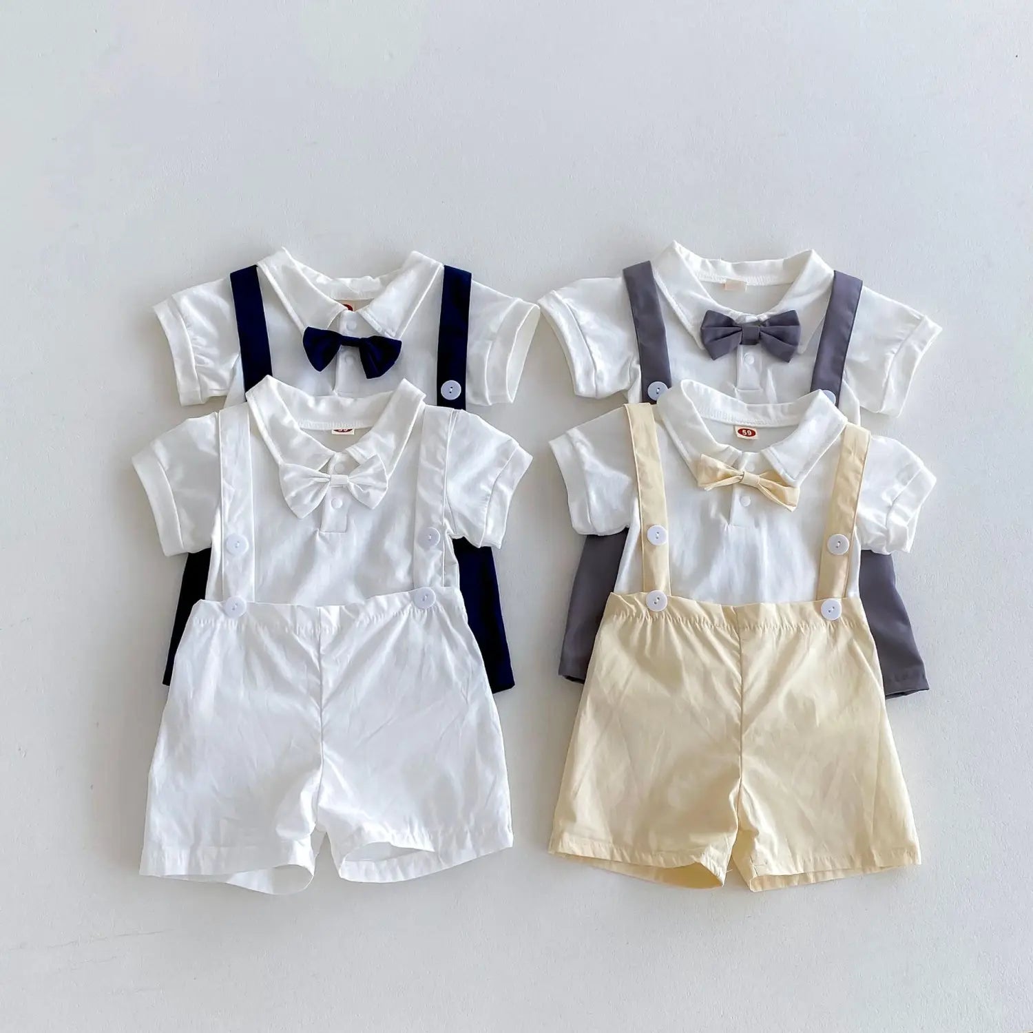Summer baby hoodie tie suspender shorts two-piece set for gentlemen’s one month and one year old dress suspender pants
