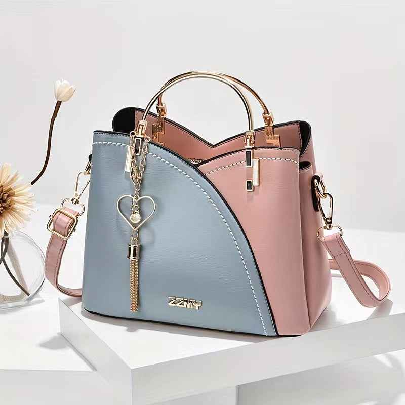 Color-blocked  large-capacity shoulder bag with high-quality crossbody design