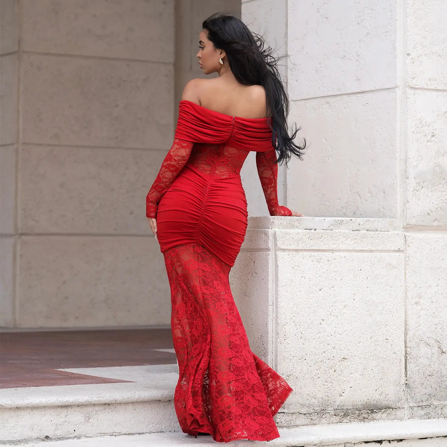 Fashion Women's Sexy One-Shoulder Lace Bodycon Dress