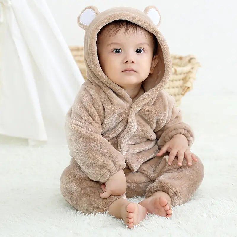 Bear style baby flannel jumpsuit for autumn and winter children’s climbing suit cute baby climbing suit