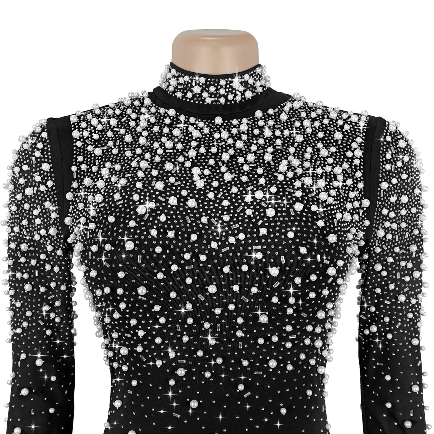 Elegant high neck rhinestone beaded bodycon dress for women fashion