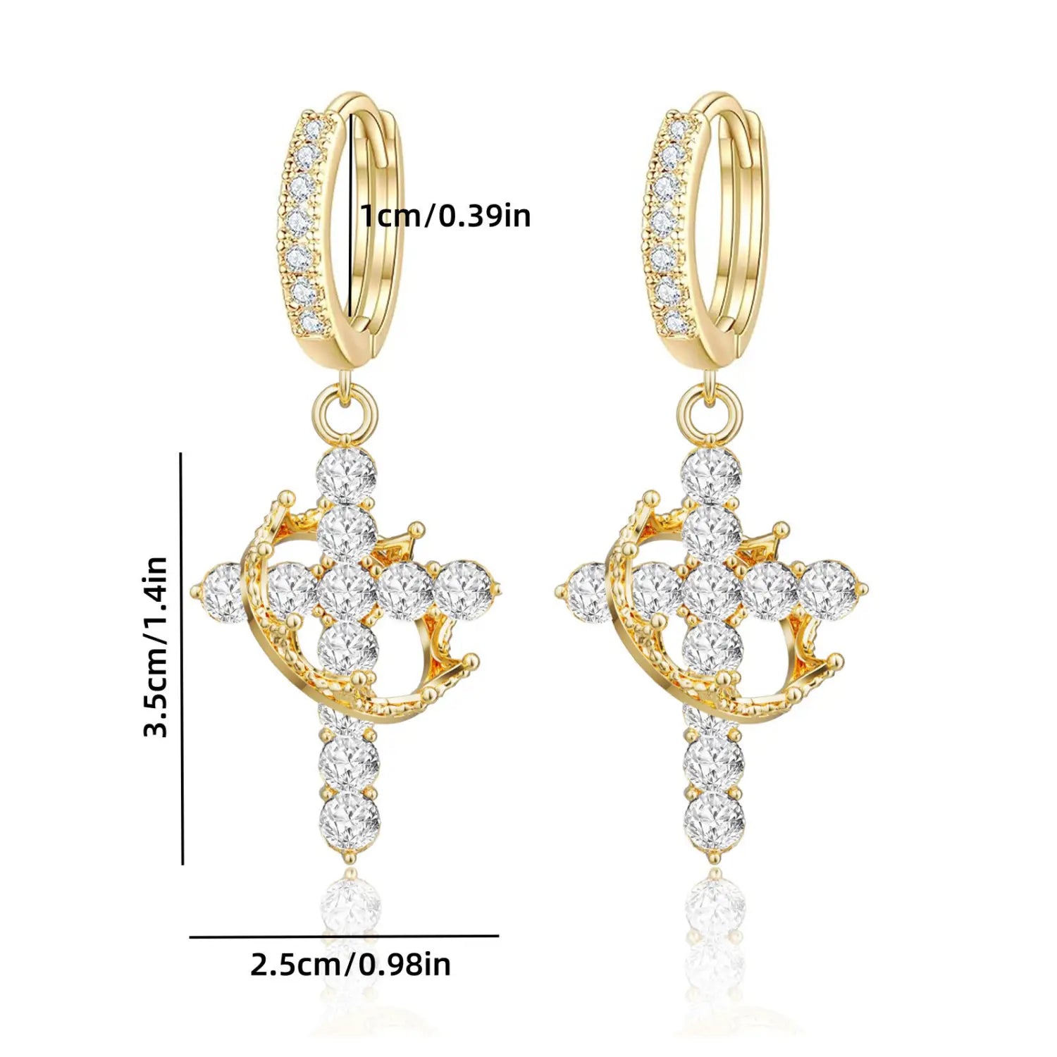 Rotating crown cross earrings set with zircon