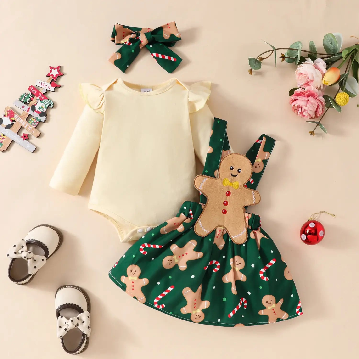 Baby christmas long sleeved top suspender skirt set christmas grandpa jumpsuit + solid color hoodie