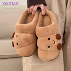 Men's and Women's Winter Cotton Slippers for Home, Couple Cute Croissant Bread
