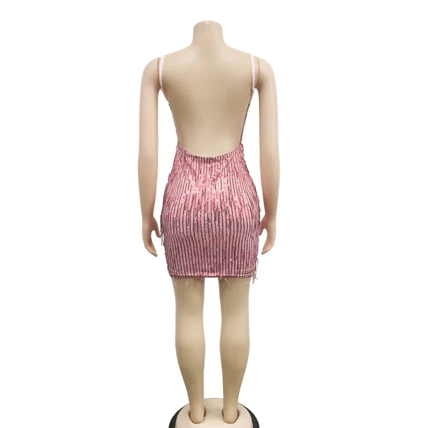 Style solid color sleeveless sequin v-neck backless dress