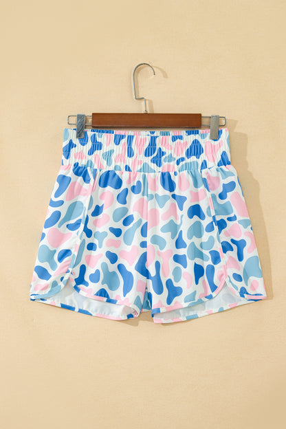Multicolour Camouflage Print Shirred High Waist Athleisure Shorts
