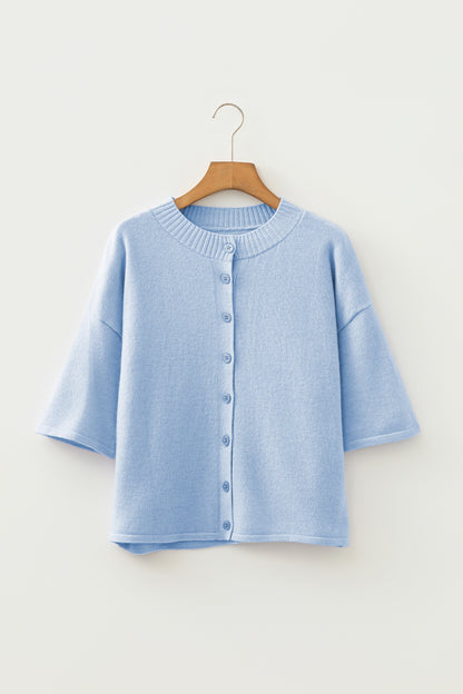 Lavendula 3/4 Sleeve Boxy Knit Button Down Sweater Cardigan