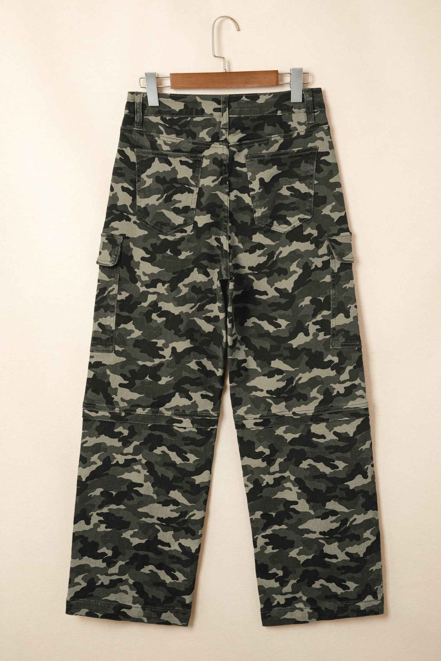 Green Camouflage Print Multi Pocketed Womens Denim Pants