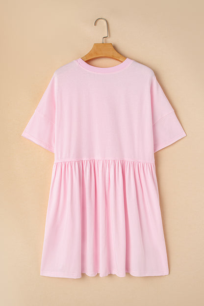 Light Pink Solid Color Pocket Raw Edge Babydoll Dress