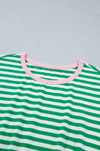 Sky Blue Stripe Nautical Tie Contrast Trim Round Neck T Shirt Mini Dress