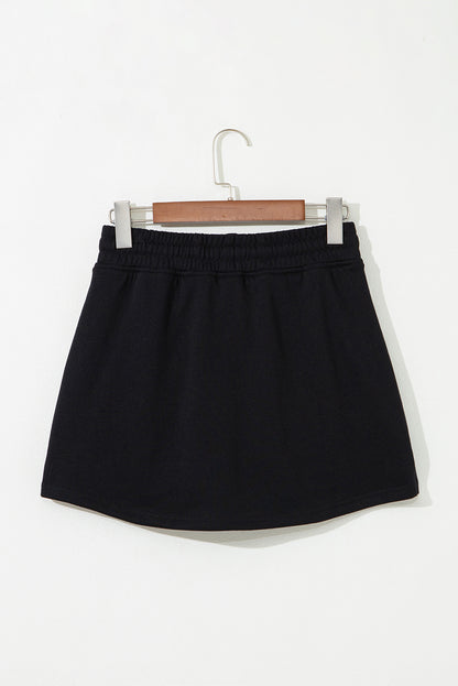Light Grey French Terry Drawstring Mini Skort with Pockets