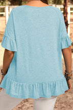 Dusk Blue Ruffle Hem Plus Size Flowy Blouse