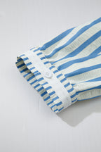 Sky Blue Stripe 3/4 Sleeve Collared Neck Blouse