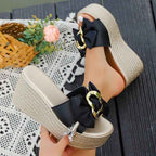Chic Bow Wedge Sandals Large Size Comfy  Breathable Beachwear