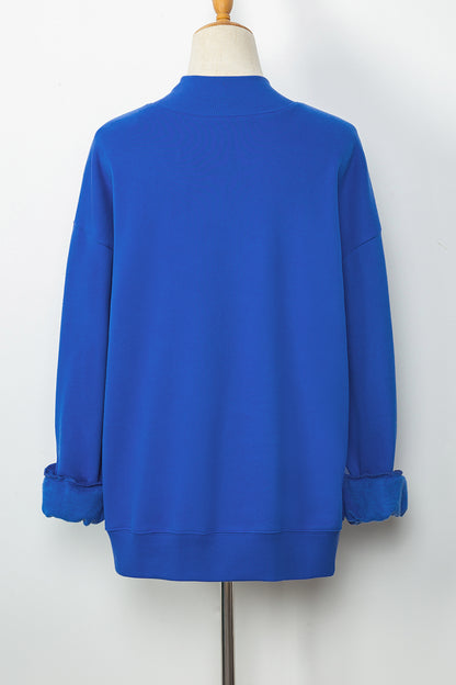 Gray Solid Color Oversized Mock Neck Sweatshirt