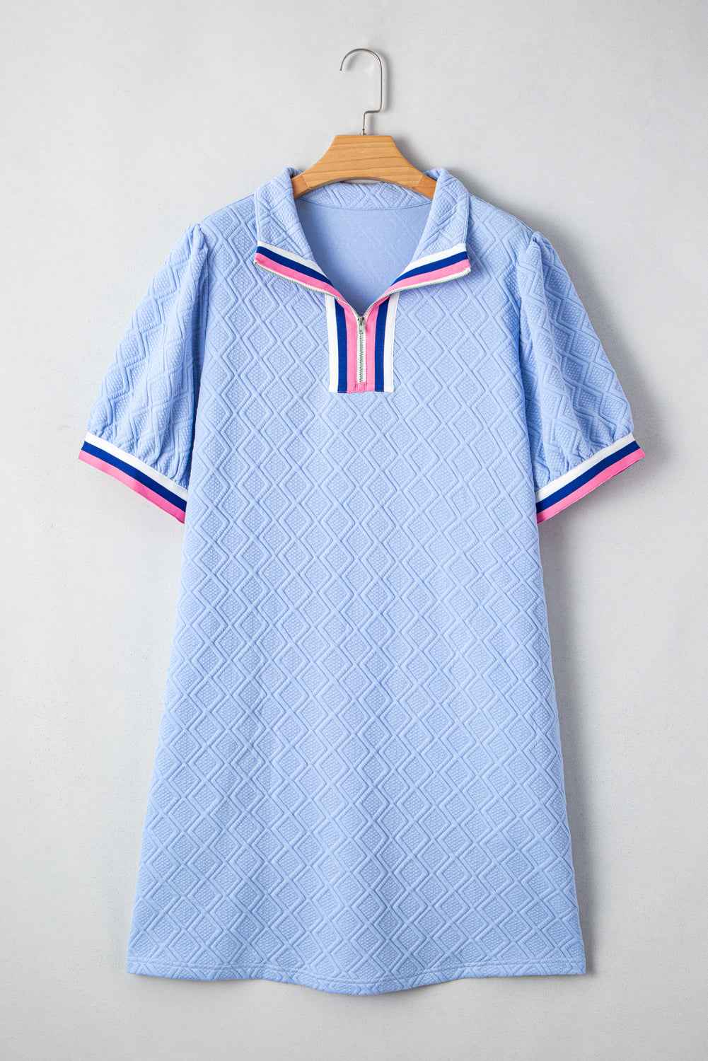Beau Blue Striped Pop of Color Collared Checkered Textured Plus Size Dress
