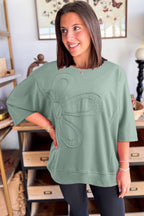 Sachet Pink Solid Color Floral Patched Half Sleeve Tunic Top