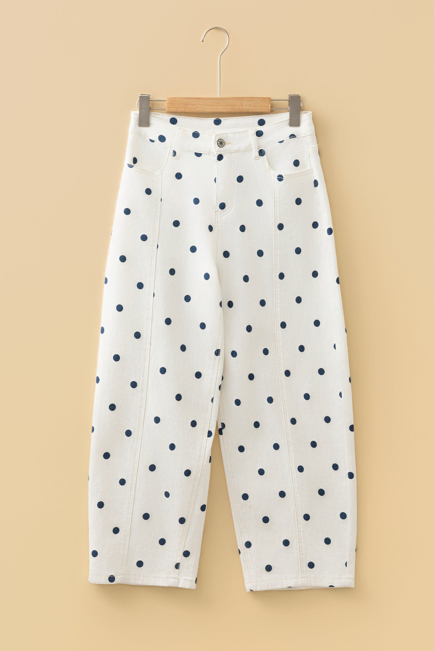 Brown Tailored Seam Polka Dot Print Barrel Casual Jeans