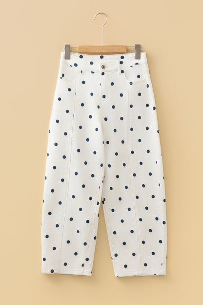 Brown Tailored Seam Polka Dot Print Barrel Casual Jeans