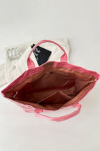Color black Glossy Striped Vinyl Large Tote Bag