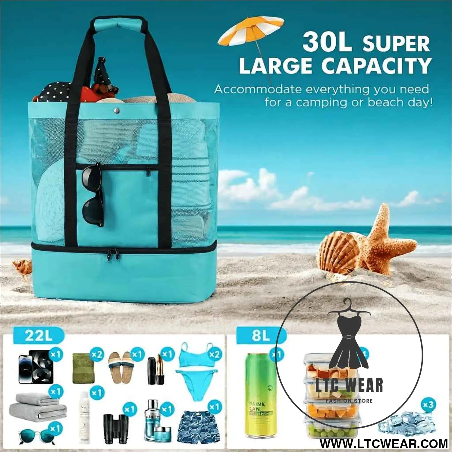 2in1 Beach Tote Cooler Bag Large Capacity AllPurpose