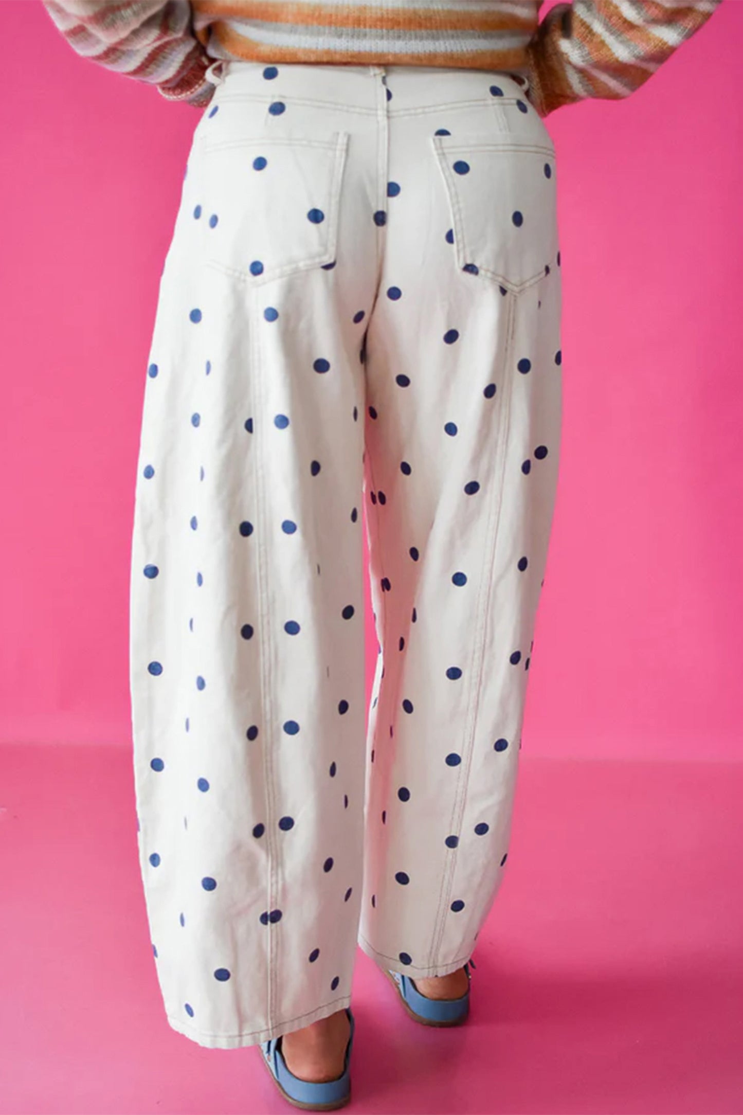 Brown Tailored Seam Polka Dot Print Barrel Casual Jeans