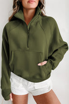Phalaenopsis Zip Up Stand Collar Ribbed Thumbhole Sleeve Sweatshirt
