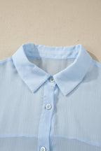 Beau Blue Sheer Tunic Shirt Drawstring Shorts 2pcs Swim Cover Up