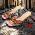 Elegant Floral SquareToe Chunky Heel Summer Sandals