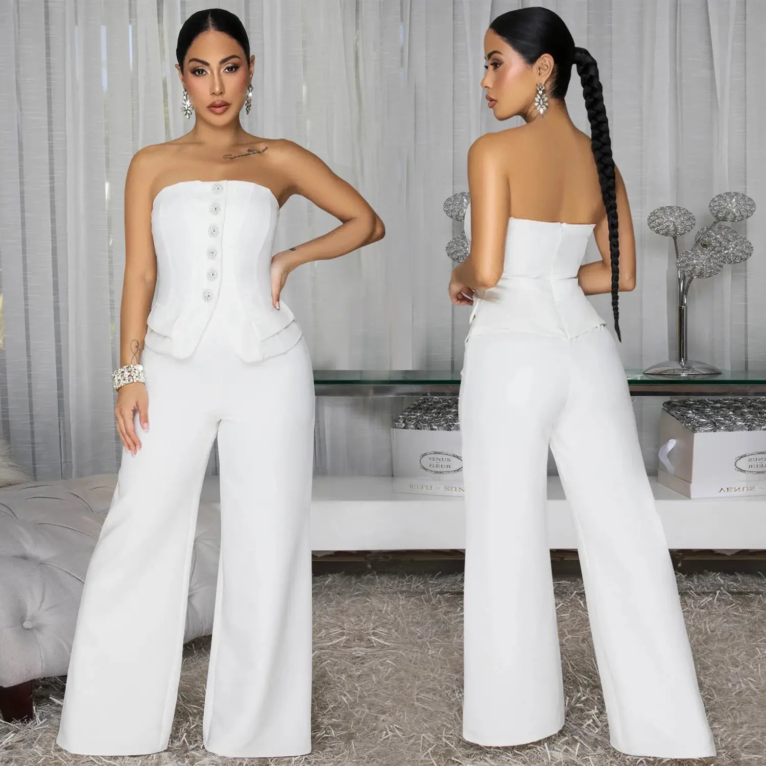 Fashion women’s sexy strapless backless casual wide-leg jumpsuit