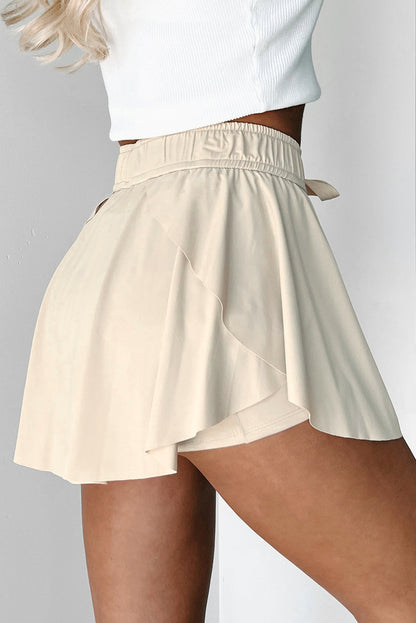 Black Drawstring High Waist Lined Tennis Skort