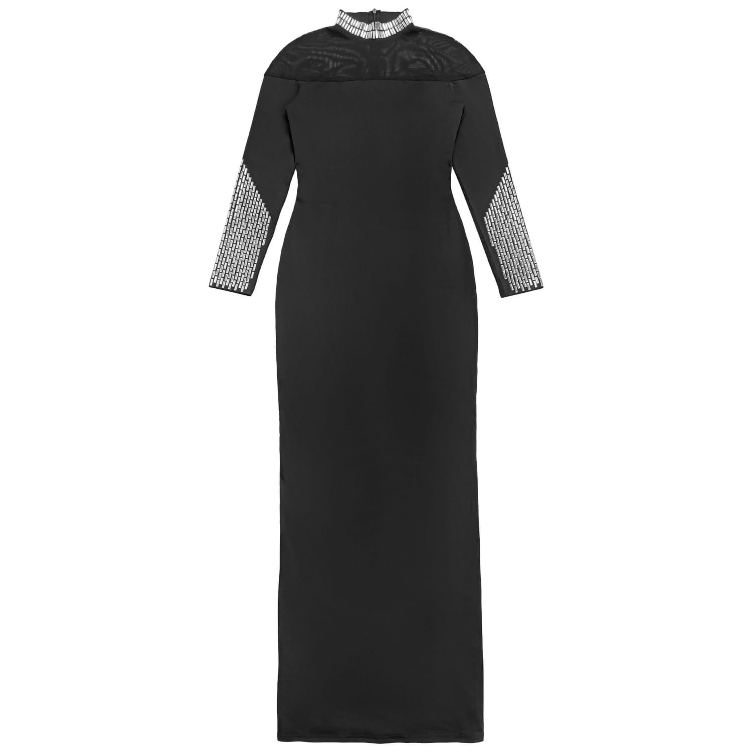 Elegant high neck long sleeve fitted sequined dress for women