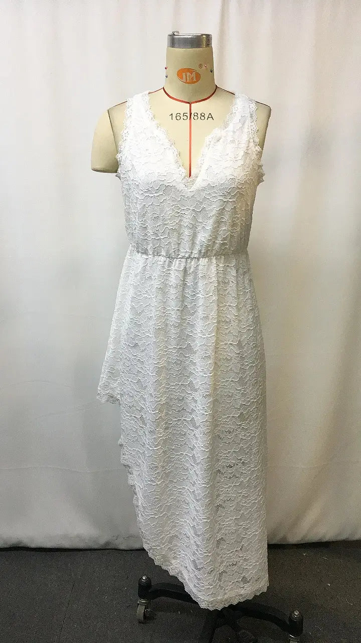Women's Vintage Bohemian White Lace Sleeveless Mid-length Dress
