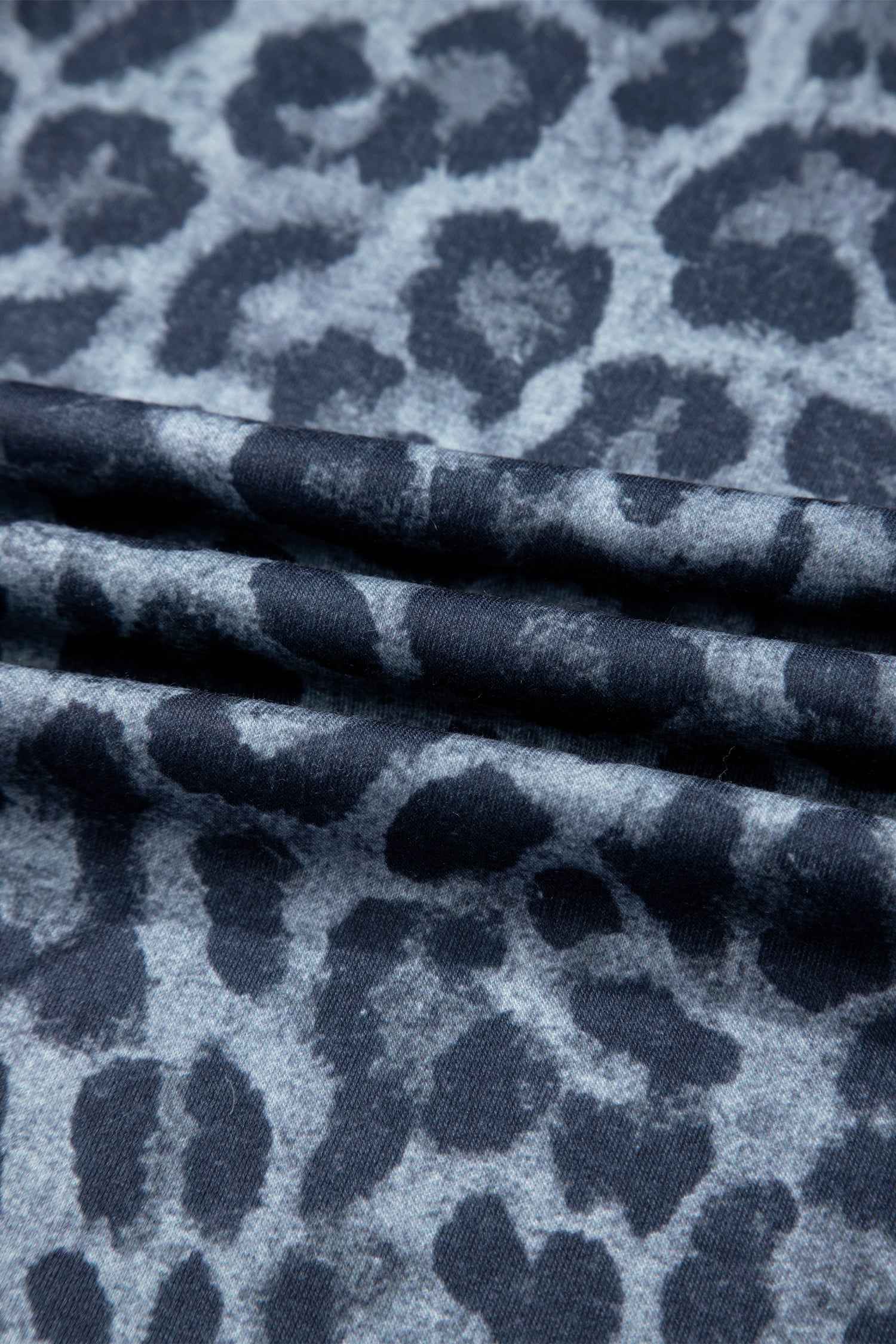 Gray Wild Leopard Print Frilled Detail Drawstring Wide Leg Pants