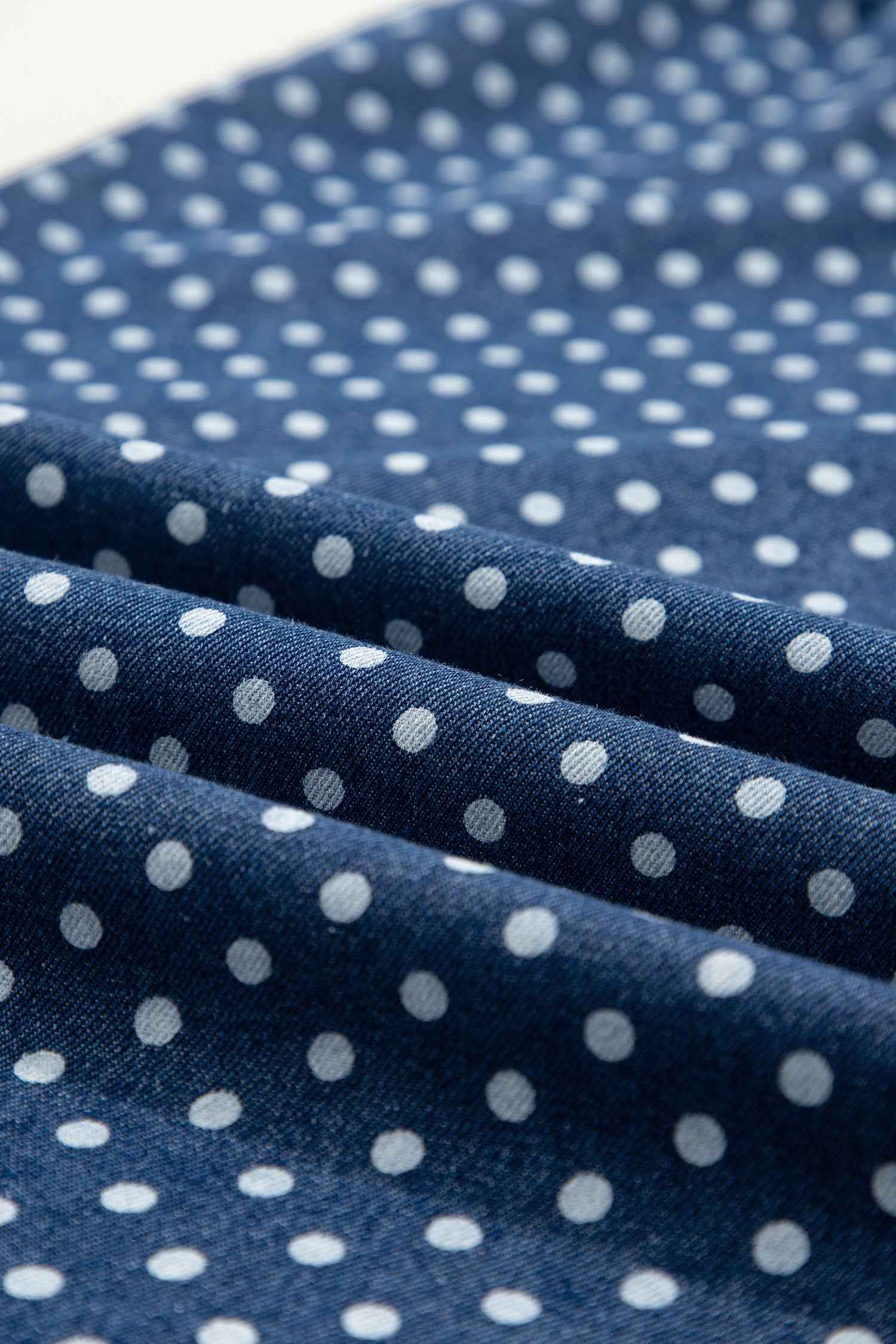 Sky Blue Polka Dot Print Button Pleated Detail Wide Leg Jeans