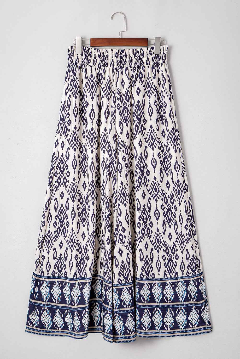 Blue Ethnic Print High Waist Wide Leg Loose Pants