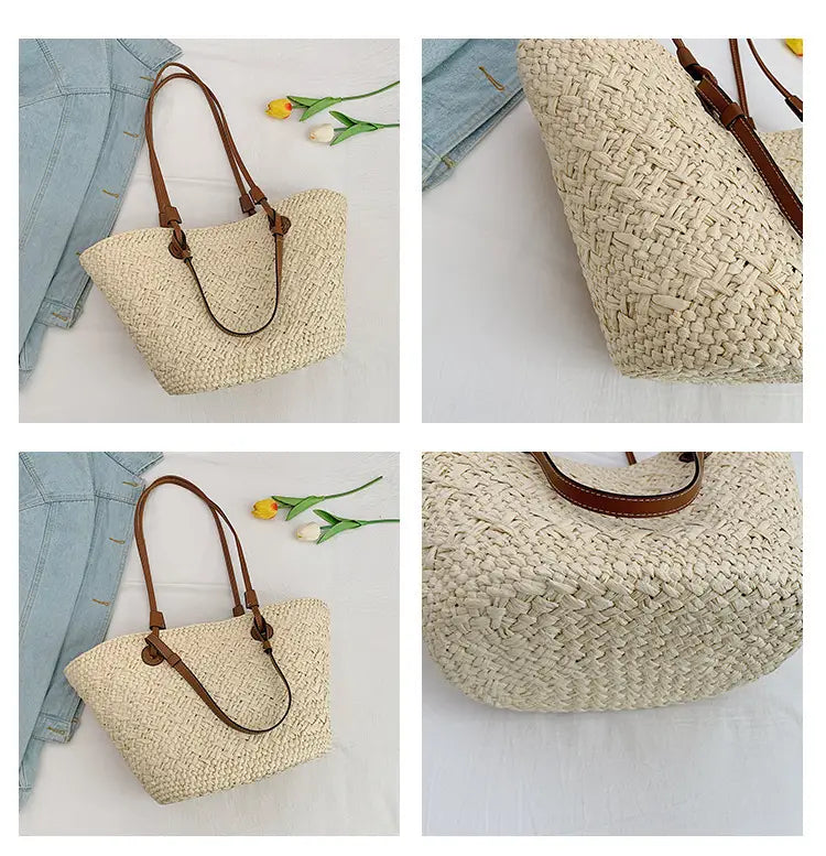 Straw woven bag for women large capacity single shoulder tote bag