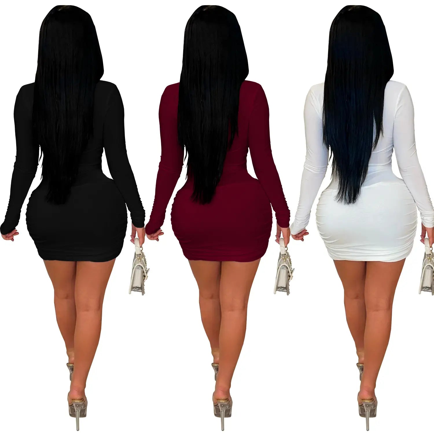 Fashionable women’s sexy deep v-neck bodycon dress with snake pattern accessories