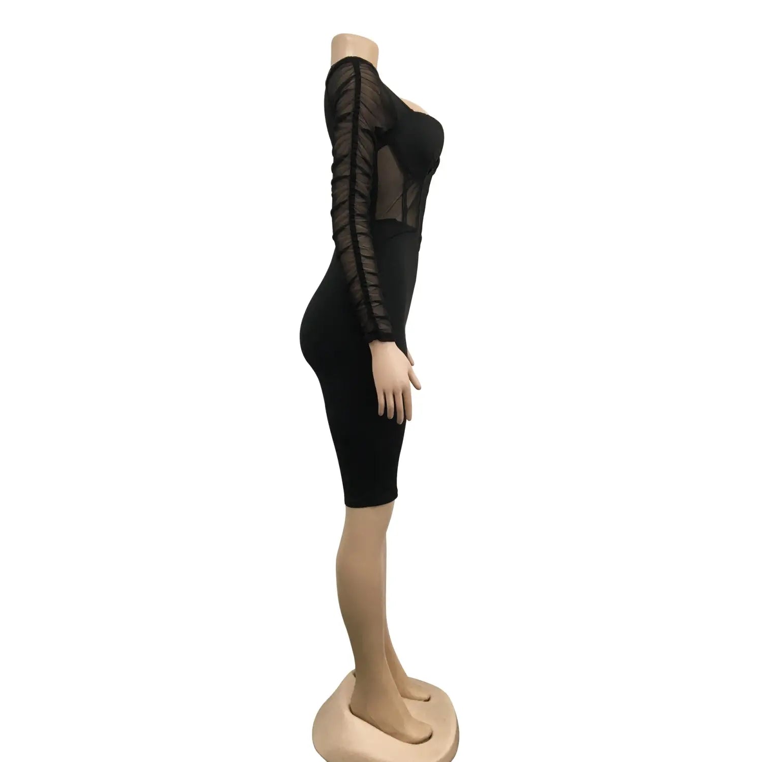 Fashion women’s solid color long sleeve short pants mesh sheer jumpsuit