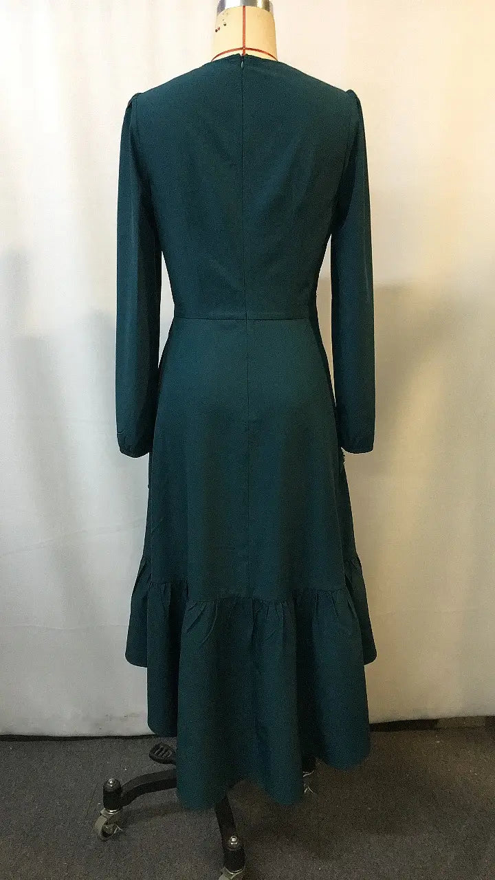 Fashionable French Style Elegant Women's Casual V-Neck Long Sleeve Dress
