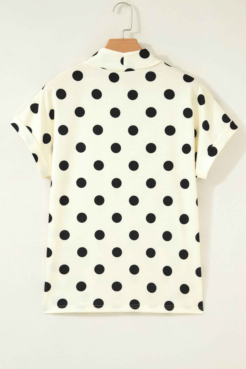 Beige Polka Dot Print High Neck Dolman Top