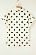 Beige Polka Dot Print High Neck Dolman Top