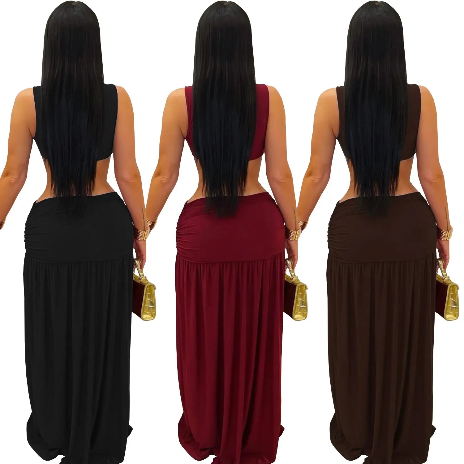 Fashion women’s sexy solid color sleeveless crop open fork dress