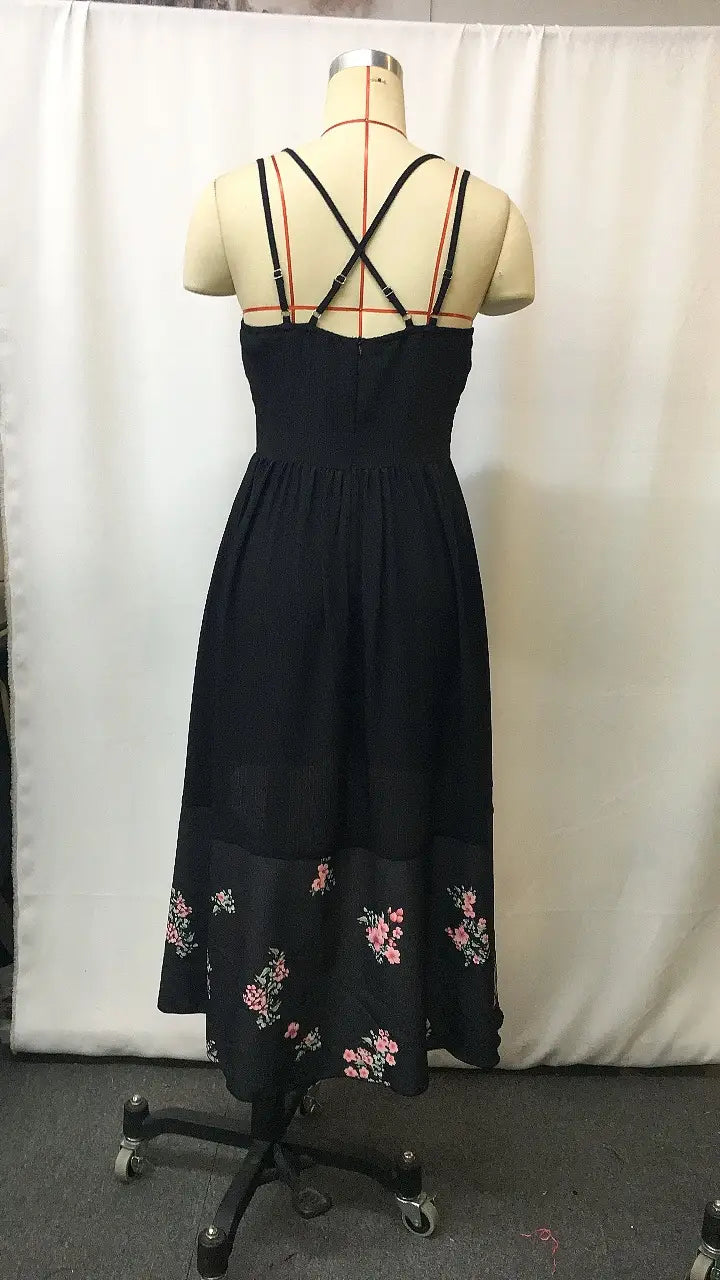 Western Rustic Floral Irregular Hem Sleeveless Dress