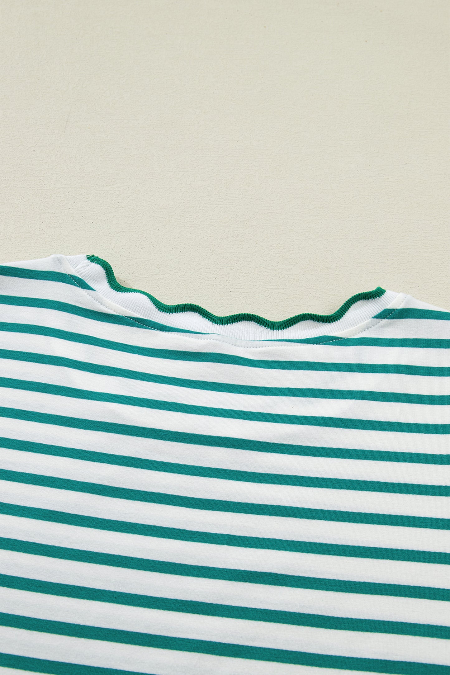 Red Stripe Scalloped Trim Round Neck T Shirt