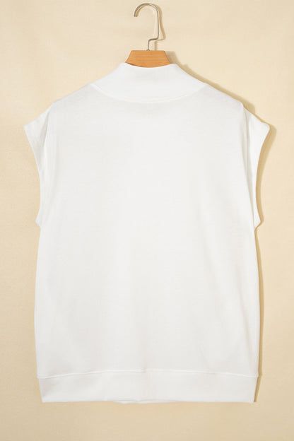 White Rhinestone Embellished Pumpkin Graphic High Neck Cap Sleeve Top