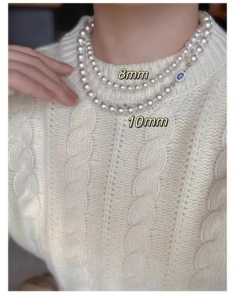 Natural mother-of-pearl pearl necklace silver blue gem clasp high luster premium quality pearl australian white necklace