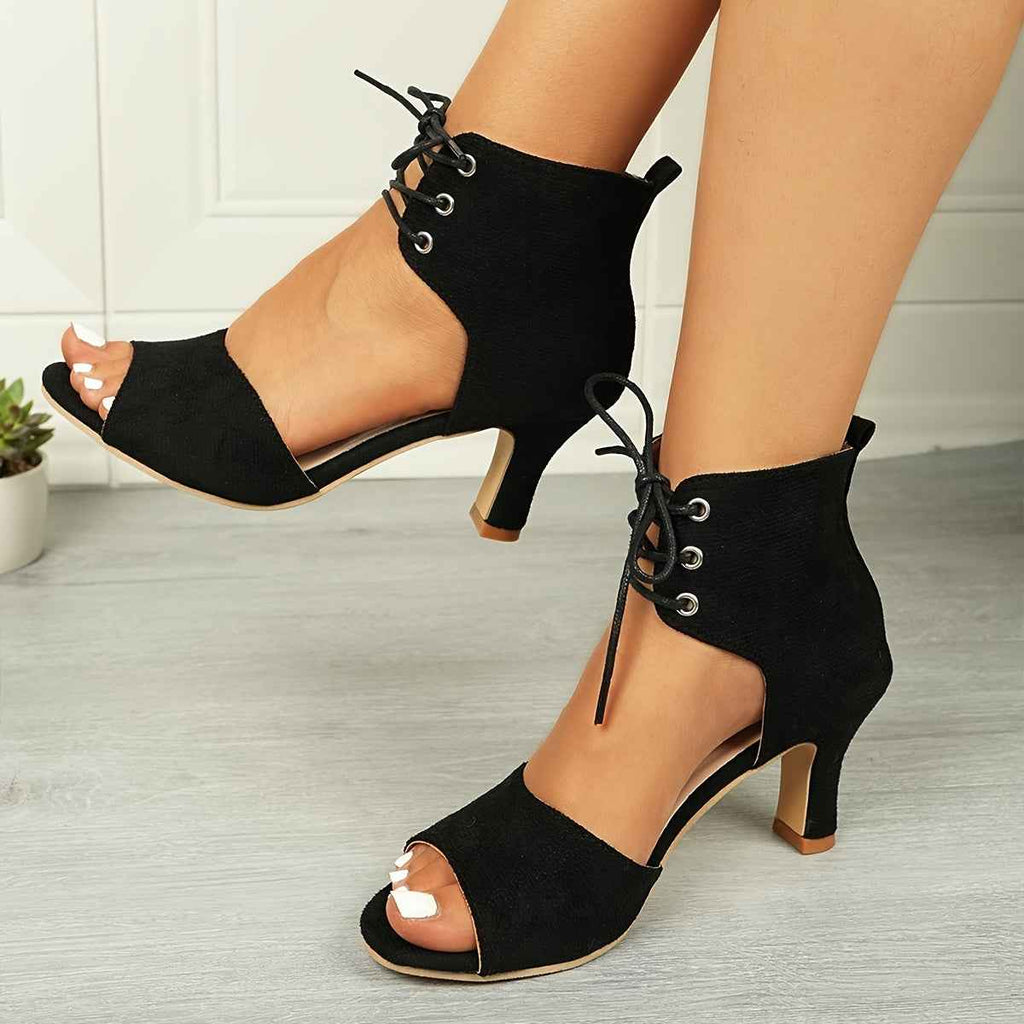 Sexy LaceUp OpenToe Stiletto Ankle High Heels