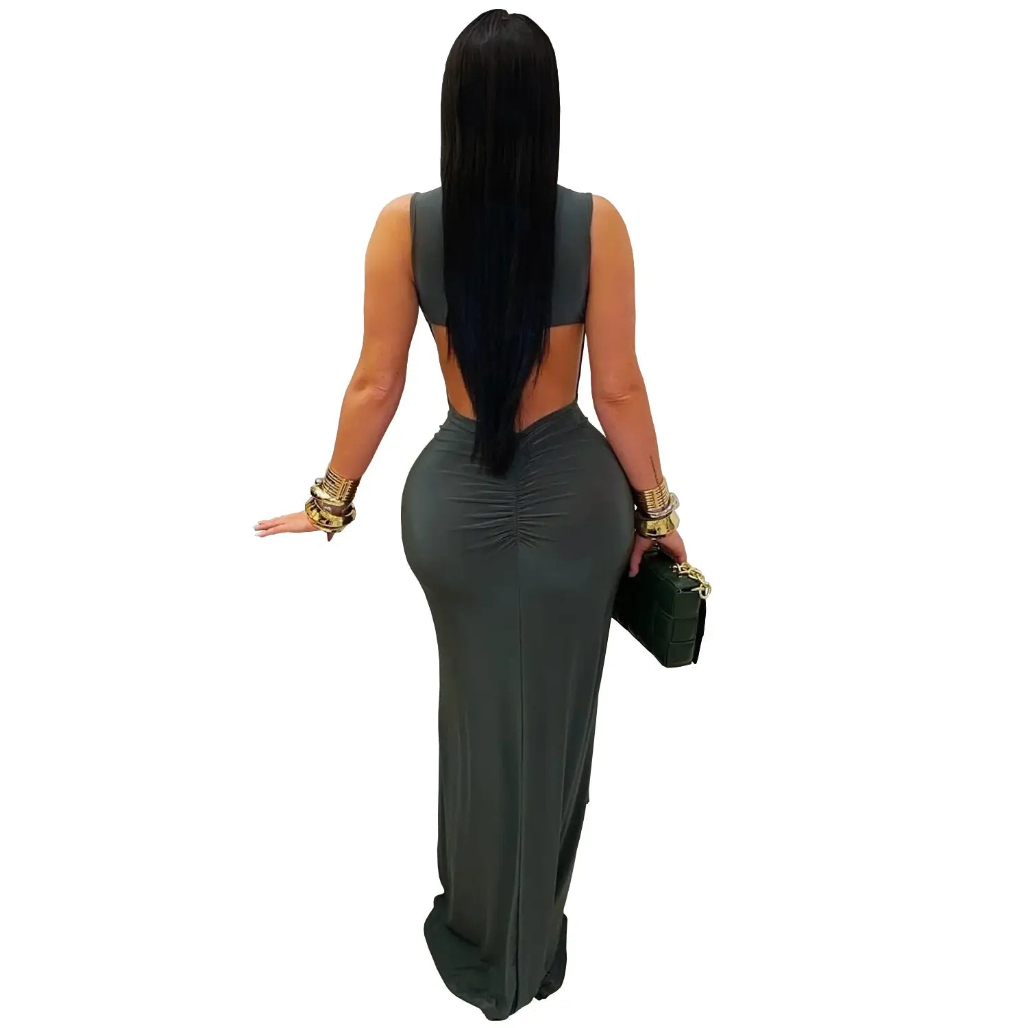Fashion women’s elegant solid color slim backless dress