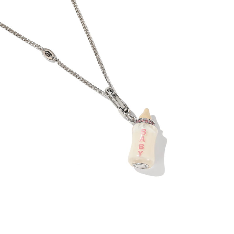 Collar con colgante de botella de poder con estampado de letras acrílicas, colgante de botella exquisito